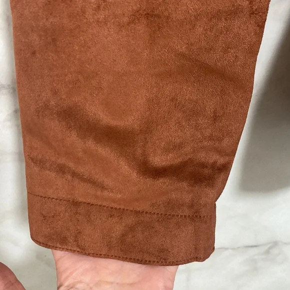 Love Token Faux Suede Leather Open Front Belted Jacket - Picture 5 of 12